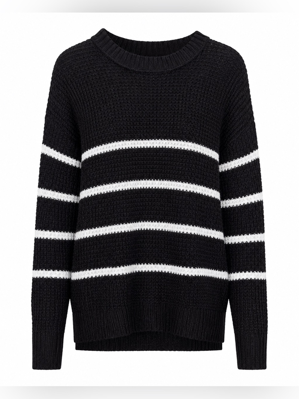 SO Goods for Life Black & White Striped Waffle Knit Sweater – Size Medium